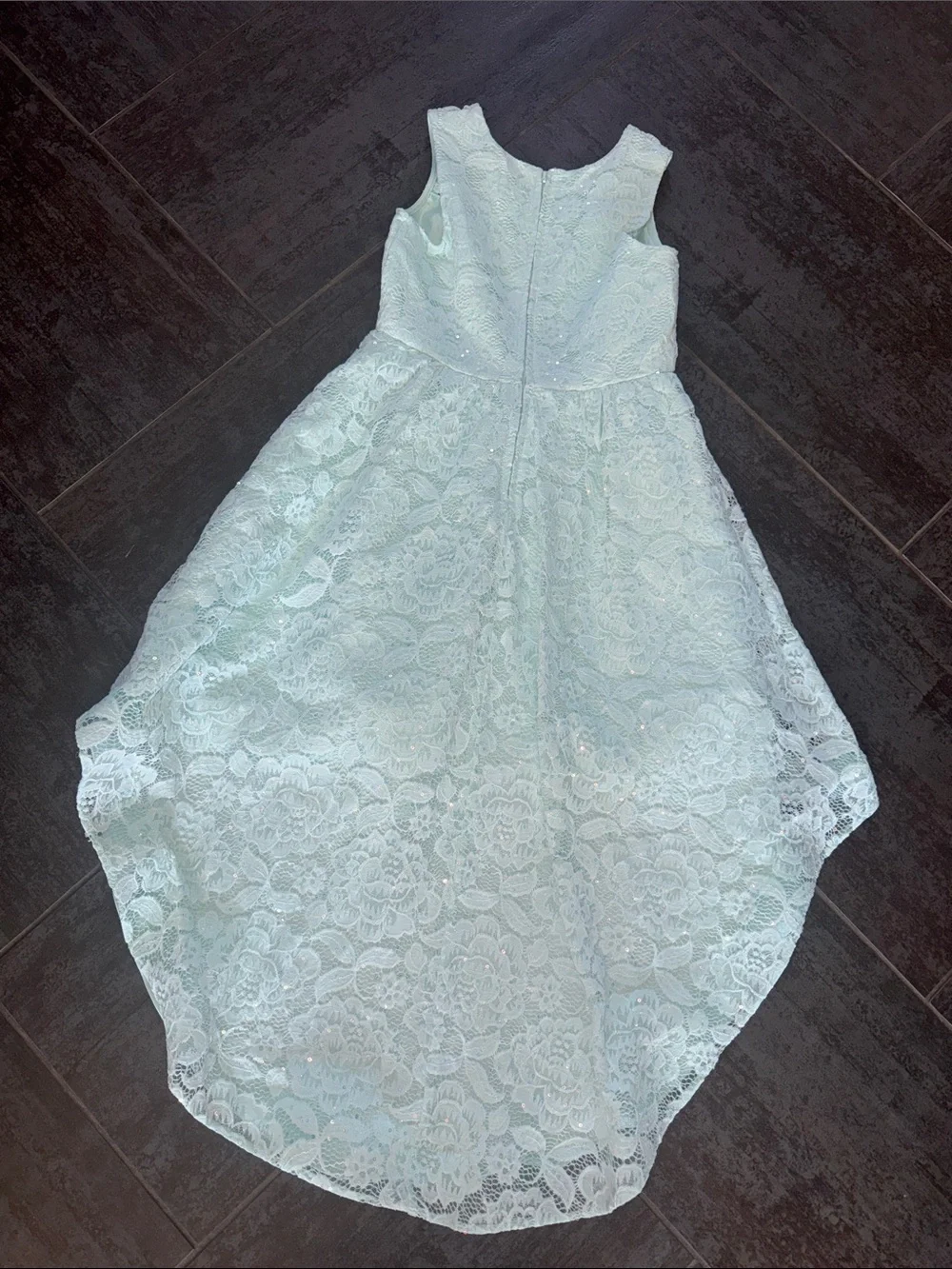 Girls Lace High-Low Party Dress with beautiful Sparkle Waistband - Light Blue